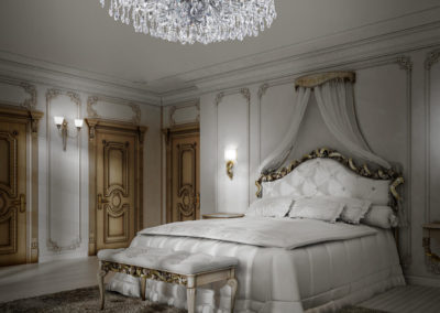 Luxurious bedroom in white colors in a classic style.